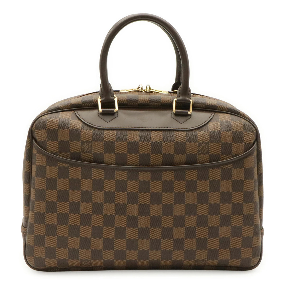 Louis Vuitton Damier Deauville Bowling Vanity Top Bag Canvas Leather Brown
